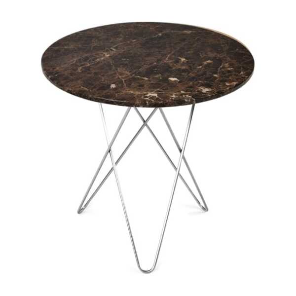 OX Denmarq Tall Mini O Table Beistelltisch Marmor Braun, Edelstahlgestell