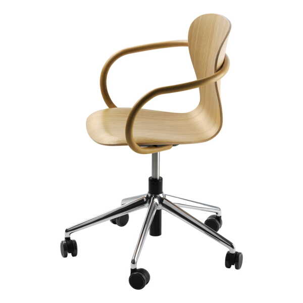 Thonet - S 220 FDRW Drehstuhl mit Rollen, Eiche / Gestell Aluminium poliert