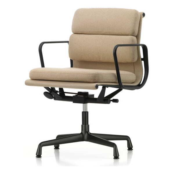 Vitra - EA 231 Soft Pad Bürostuhl mit Armlehnen, drehbar, deep black / Laser RE, papyrus / cream (Filzgleiter)