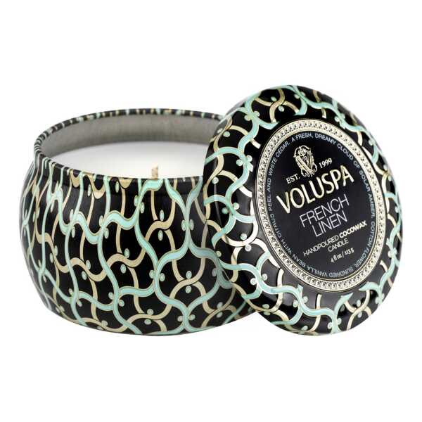 Voluspa Maison Noir Mini Tin Duftkerze 25 Stunden French Linen