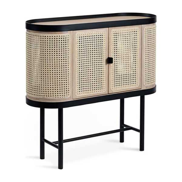 Warm Nordic Be My Guest Barschrank Rattan, Eiche weiß geölt, Stahlgestell schwarz
