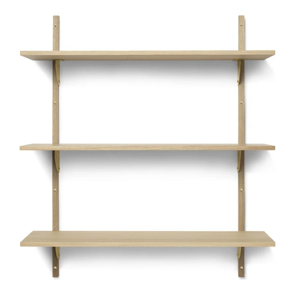ferm LIVING - Sector Wandregal triple, 87 cm, Eiche / Messing