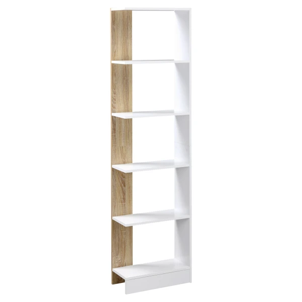 HOMCOM Standregal Bücherregal 5-stufiges Büroregal Lagerregal Aktenregal Küchenregal Spanplatte Eiche+Weiß 45 x 21 x 170 cm Aosom