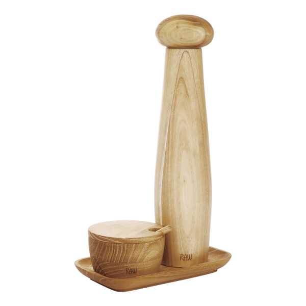 Aida Raw keramische Pfeffermühle Salzschale & Tablett 3-teilig Teak