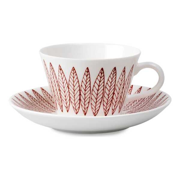 Gustavsbergs Porslinsfabrik Röd Salix Kaffee-Set, Kegel Kaffeetasse + Untersetzer