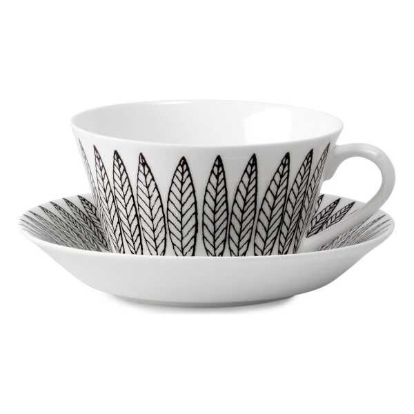 Gustavsbergs Porslinsfabrik Svart Salix Tee-Set, Kegel Teetasse + Untersetzer