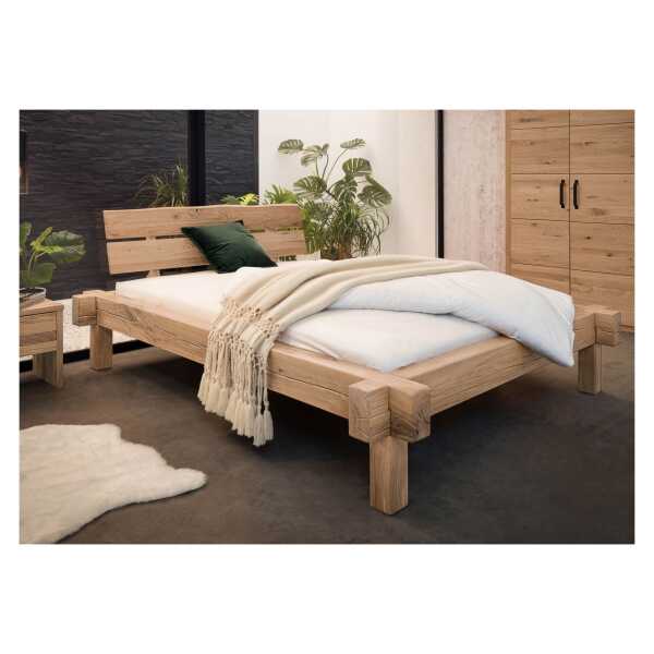 Balkenbett Wildeiche 140x200 bianco geölt JANGALI #110