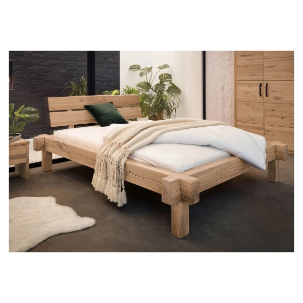 Balkenbett Wildeiche 140x200 bianco geölt JANGALI #110