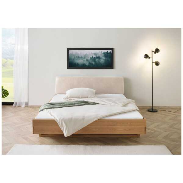 Bett Eiche 140x200x85 natur geölt, Kopfteil beige FICHTELBERG #125