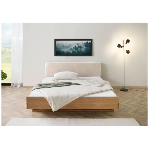 Bett Eiche 140x200x85 natur geölt, Kopfteil beige FICHTELBERG #125