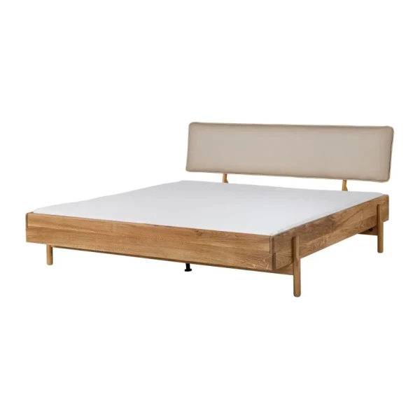 Bett Eiche 140x200x94 natur geölt, Kopfteil beige KIEL #100