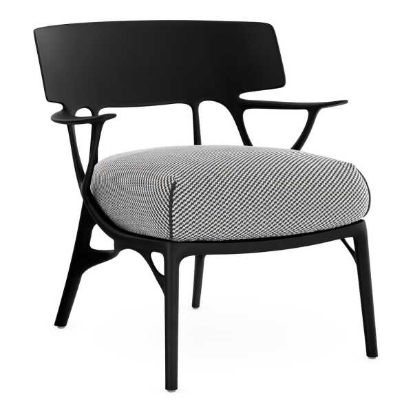 Kartell - A.I. Outdoor Lounge Chair, schwarz / weiß-schwarz (Stoff Twill)