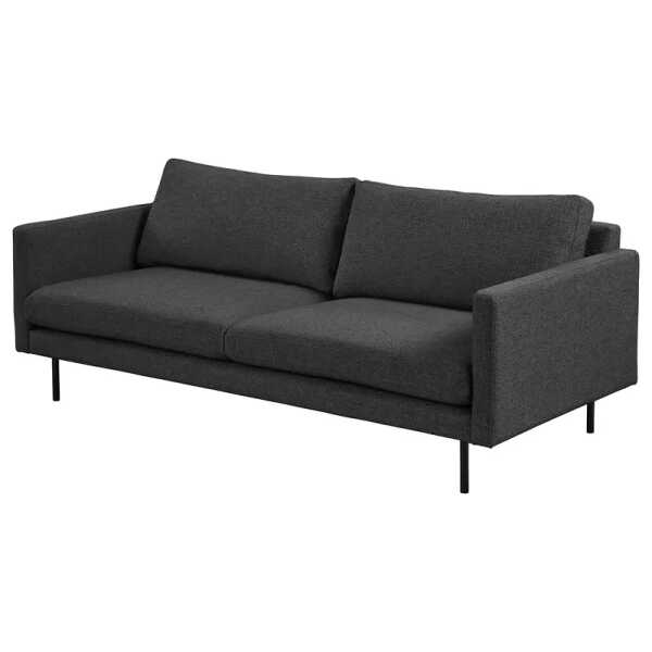 home24 3-Sitzer Sofa Schwarz Strukturstoff Foxy 196 x 82 x 94cm Skandi