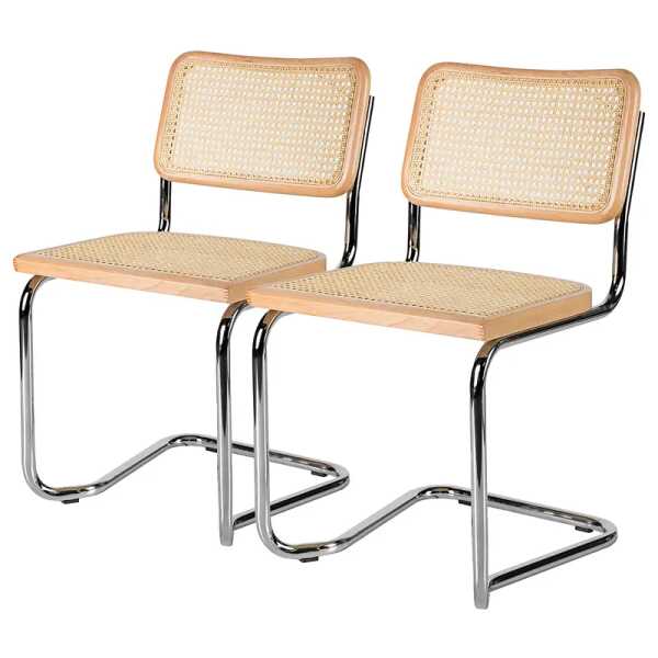 Freischwinger 2er-Set 48 x 85 x 53cm Grau/Silber/Beige/Buche Chrom glänzend