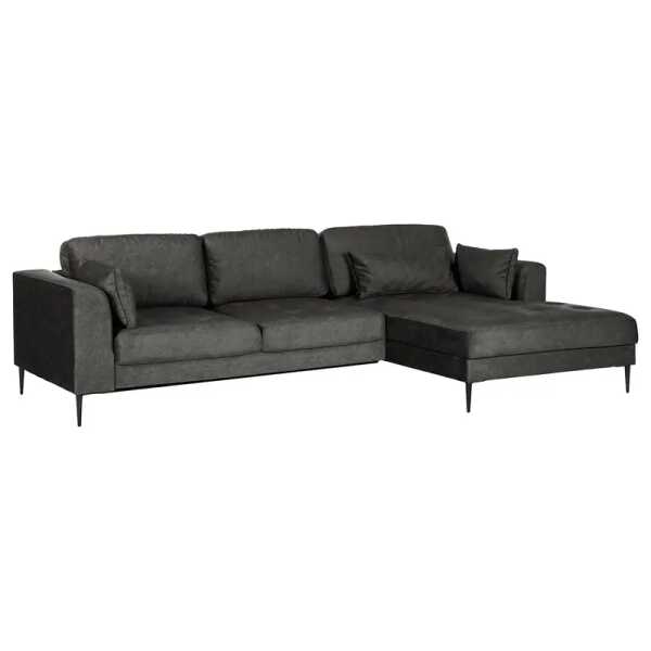 home24 Ecksofa mit Longchair Braun Microfaser Cori 275 x 70 x 168cm Longchair davorstehend rechts mit Schlaffunktion Skandi