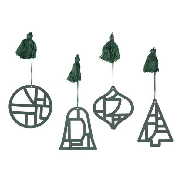 Broste Copenhagen - Christmas Fili Deko-Anhänger, Ø 8 cm, deep forest (4er-Set)