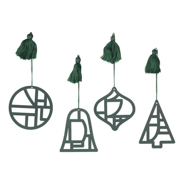 Broste Copenhagen - Christmas Fili Deko-Anhänger, Ø 8 cm, deep forest (4er-Set)