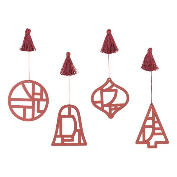 Broste Copenhagen - Christmas Fili Deko-Anhänger, Ø 8 cm, pompeian red (4er-Set)
