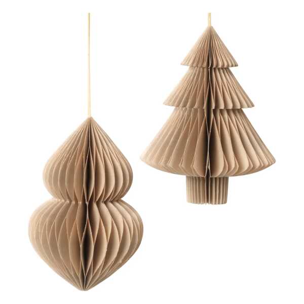 Broste Copenhagen - Christmas Mix Deko-Anhänger, Tannenbaum & Zapfen, Ø 13 x H 13 cm, natural brown (2er-Set)