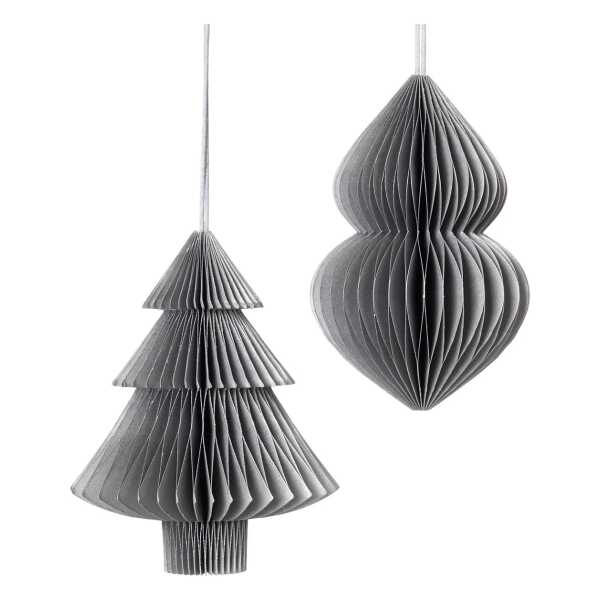 Broste Copenhagen - Christmas Mix Deko-Anhänger, Tannenbaum & Zapfen, Ø 13 x H 13 cm, silber (2er-Set)