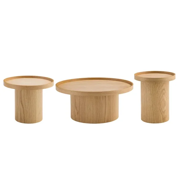 Couchtisch-Set BOURAPIL 3-teilig Ø 80cm Braun/Beige/Eiche