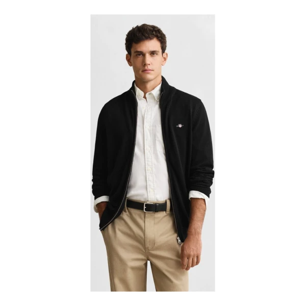 Gant Cardigan CASUAL COTTON ZIP CARDIGAN Mit Rippbündchen an Stehkragen, Ärmeln und Saum
