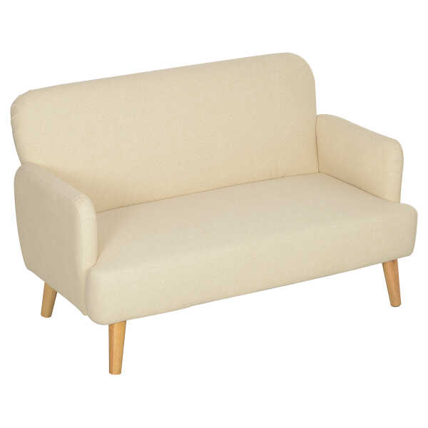 HOMCOM 2 Sitzer Sofa, Kleine Couch mit Samtoptik, Holzbeine, Dicke Gepolsterter Polstersofa mit Armlehne für Wohnzimmer, Schlafzimmer, 130 x 74 x 79 cm, Cremeweiß Aosom