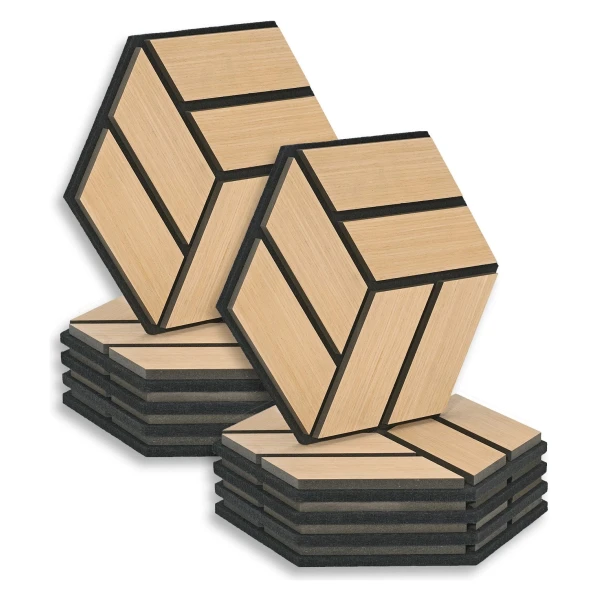 Homestyle4u Akustikpaneele 30 x 26 cm 10 Stück Natur Hexagon Wandpaneele Holz