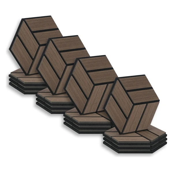 Homestyle4u Akustikpaneele 30 x 26 cm 16 Stück Braun Hexagon Wandpaneele Holz