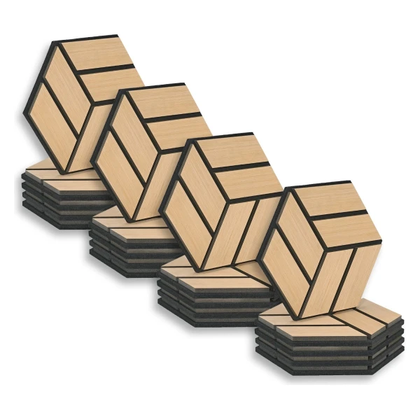 Homestyle4u Akustikpaneele 30 x 26 cm 20 Stück Natur Hexagon Wandpaneele Holz