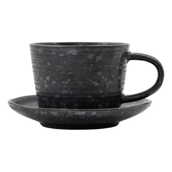 House Doctor - Pion Tasse mit Untersetzer, schwarz / braun
