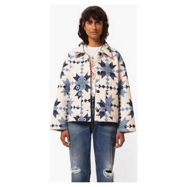 Nudie Jeans Jacke für Frauen - Signe Quilted Cotton - Offwhite/Blue