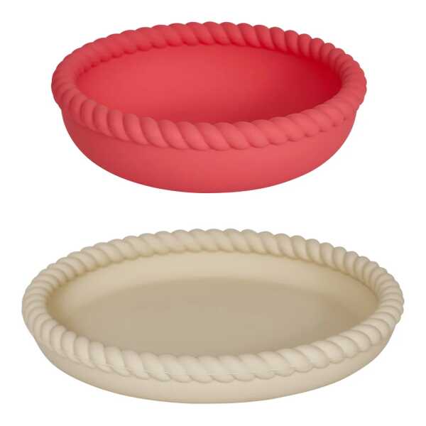 OYOY - Mellow Teller & Schüssel, vanilla / cherry red (2er-Set)