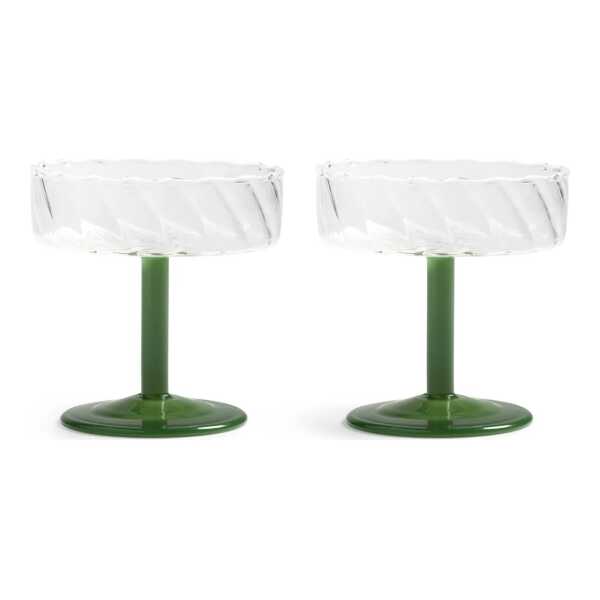 &klevering - Coupe Twirl Champagnerglas, dunkelgrün (2er-Set)