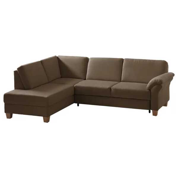 Ars Natura Ecksofa Davao Kokosnuss Braun Microfaser 249x87x189 cm mit Schlaffunktion und Bettkasten