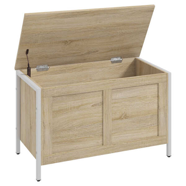 HOMCOM Aufbewahrungstruhe für Schlafzimmer 95 L Aufbewahrungsbank mit Sicherheits-Scharnierdeckel für Flur Wohnzimmer 80x40x50 cm Eiche Aosom