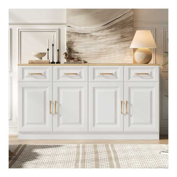 Merax Sideboard Anrichte Buffetschrank im Landhausstil (1 St), Kommode mit 4 Türen, 4 Schubladen, verstellbaren Regalen & Stauraum