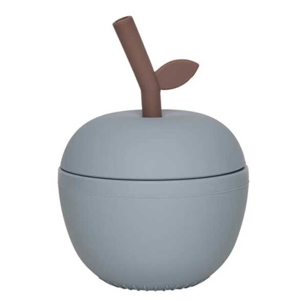 OYOY Mini - Apfel Becher mit Strohhalm, dusty blue