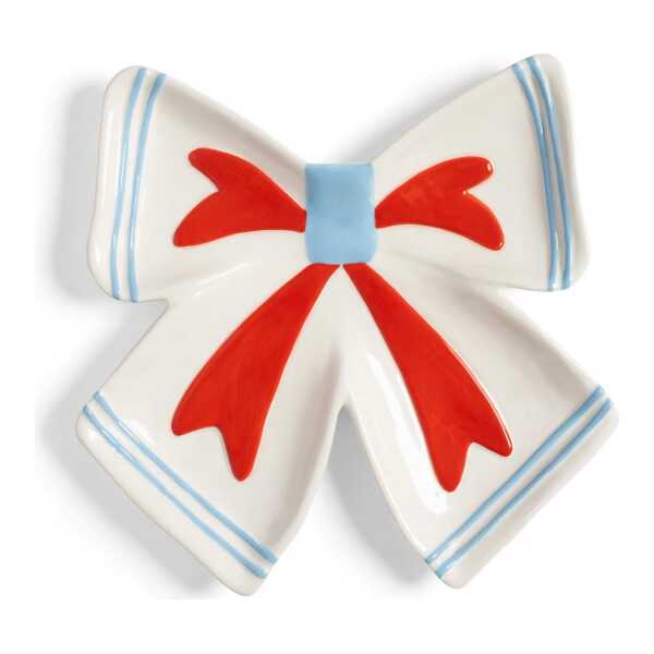 &klevering - Ribbon Dekoschale, 22 x 22 cm, off-white / rot