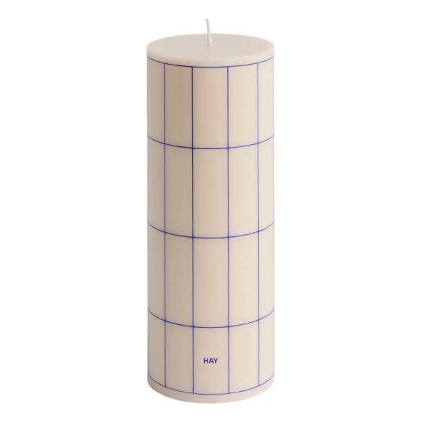 HAY Column Candle Blockkerze medium 20cm Off white-blue grid check