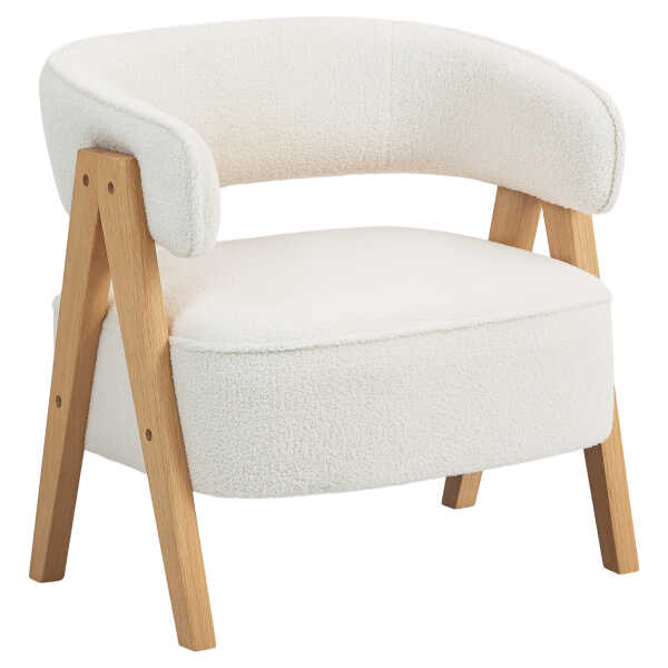 HOMCOM Sessel gepolsterter Loungesessel mit Armlehnen, Fleece-Optik, gebogen Rückenlehne, Lesesessel Relaxsessel mit Holzbeine, Polstersessel für Schlafzimmer, Wohnzimmer, Weiß Aosom