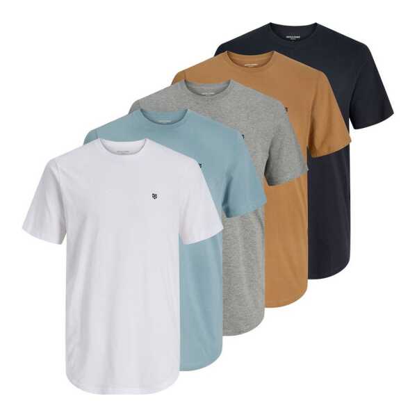 Jack & Jones T-Shirt Tee SS Crew Neck 5PK mit kleinem Logo auf der linken Brust