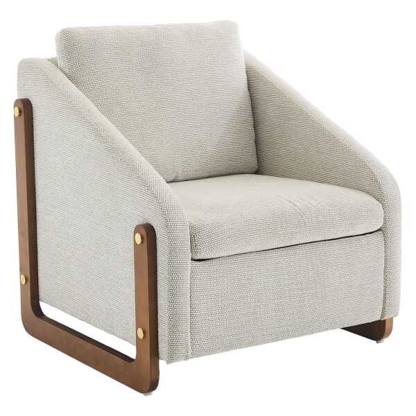 Loungesessel, Chenille Minimalistischer Sessel Bequem mit Holzarmlehnen Rückenkissen für Wohnzimmer, 73,5x73,5x73,5 cm, tot 110 kg, Beige Aosom.de