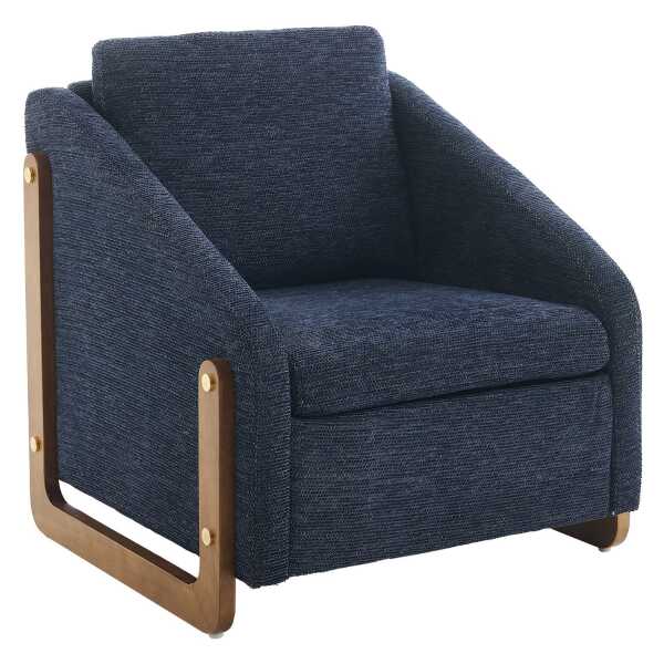 Moderner Akzentstuhl für Wohnzimmer, Loungesessel mit Holzarmlehnen und Rückenkissen, Chenillestoff, 73,5x73,5x73,5 cm, Blau