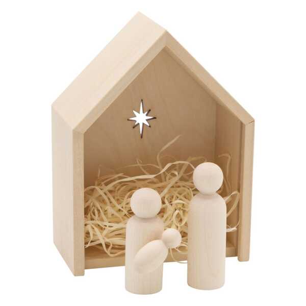 Aarikka Kleine Krippe 3 tlg. Höhe 12 cm natur, weiß""