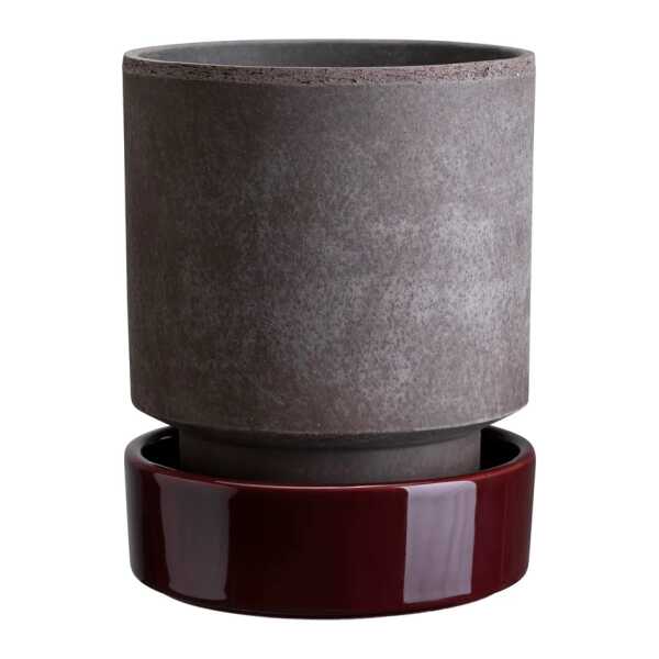 Bergs Potter Hoff Blumentopf Ø16 cm, Raw Grey-Deep Burgundy