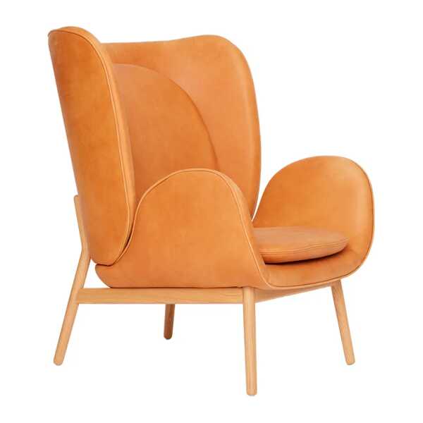 Fogia Embrace Large Sessel Eichenbein Leder Vintage Cognac, lackiert