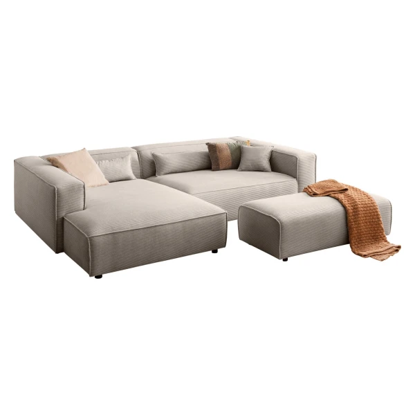 LeGer Home by Lena Gercke Ecksofa PIARA XXL, L-Form, Schlaffunktion, Cord, Leinenoptik o. Strukturstoff, Hocker stellbar zum Schlafsofa (Krokodilverbinder), tiefe Sitzfläche