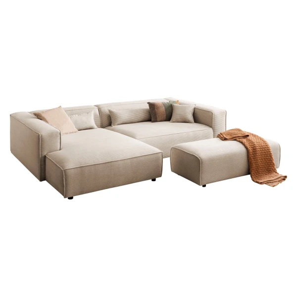 LeGer Home by Lena Gercke Ecksofa PIARA XXL, L-Form, Schlaffunktion, Cord, Leinenoptik o. Strukturstoff, Hocker stellbar zum Schlafsofa (Krokodilverbinder), tiefe Sitzfläche