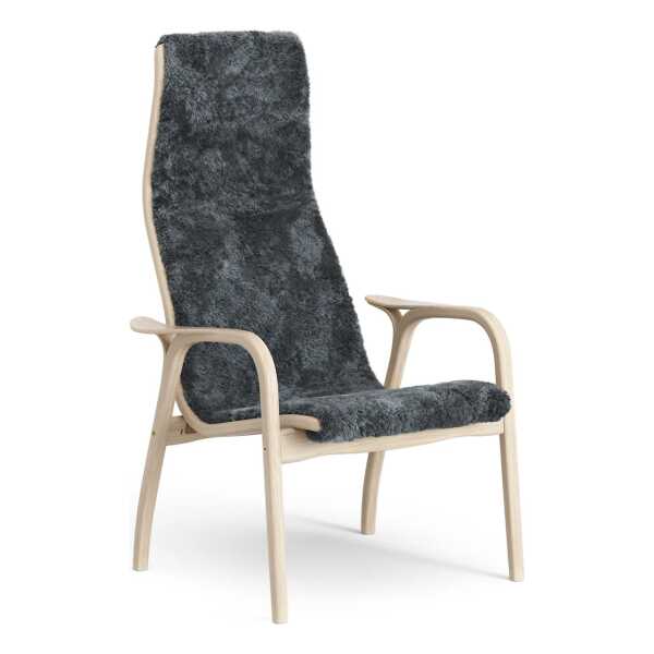 Swedese Lamino Sessel Eiche weiß pigmentiert/Schaffell Charcoal (dunkelgrau)